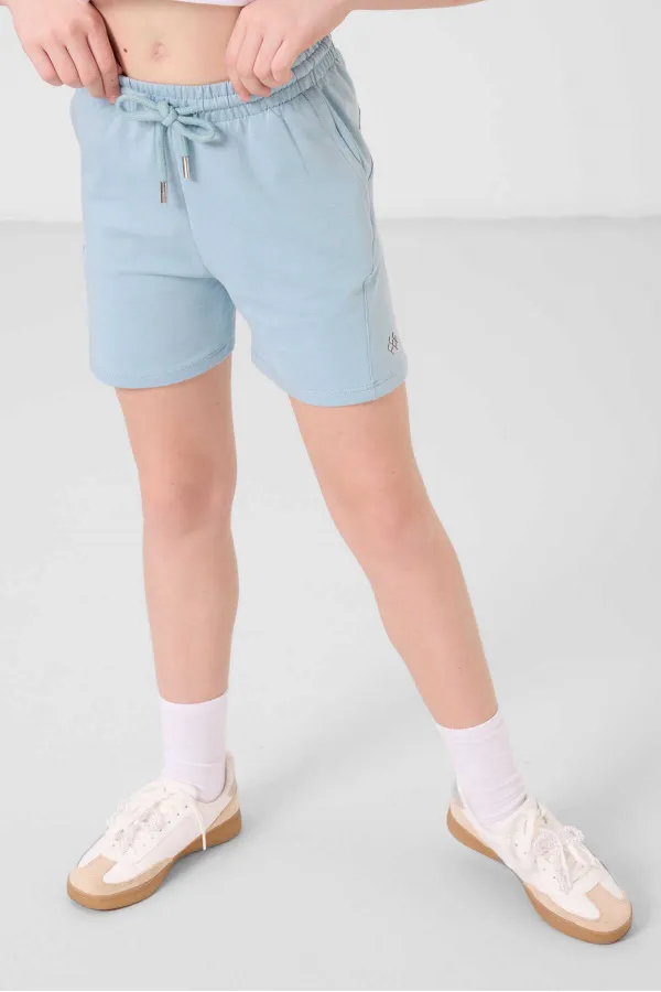 Ensemble short basique pour fille Tommylife, en coton doux texturé, coupe standard, bleu clair, référence 75184