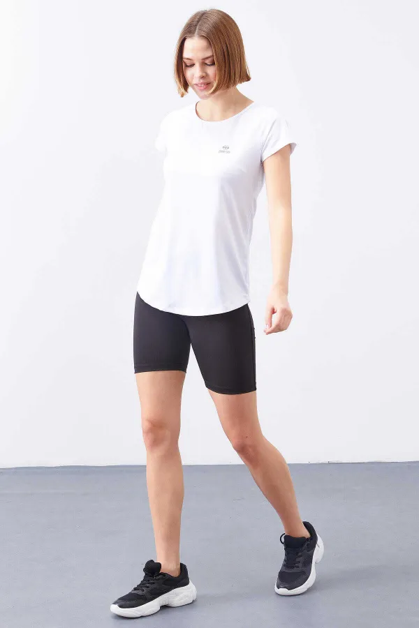 T-shirt femme Tommylife Wholesale blanc à manches courtes et col rond, coupe standard - 97101