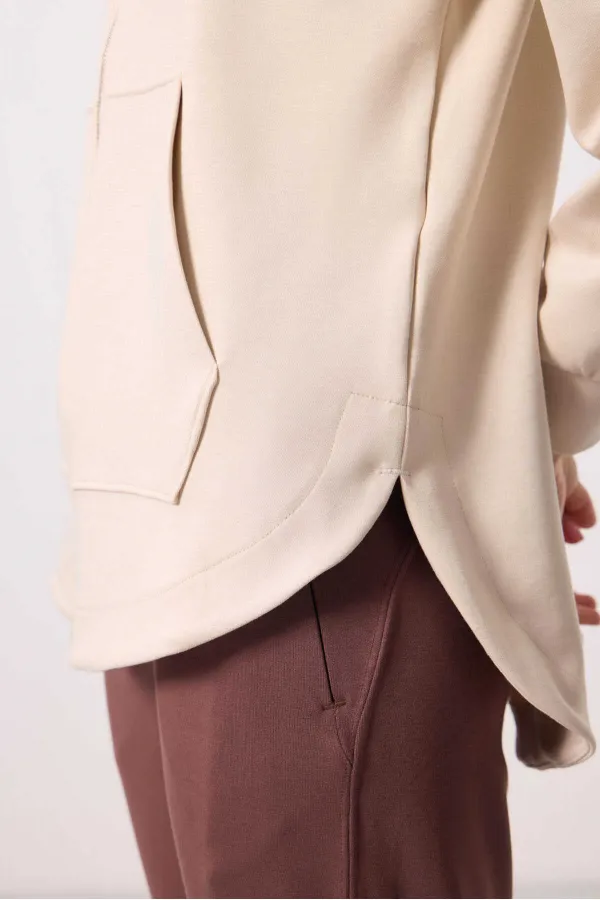 Tommylife Wholesale Soft Texture Hooded Oversize Women's Tunic Sweatshirt - 97302 Beige