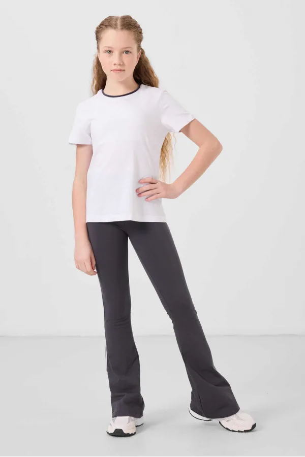 Ensemble de leggings Tommylife Wholesale Cotton à col rond, coupe standard et jambes évasées pour filles, référence 75192, blanc anthracite