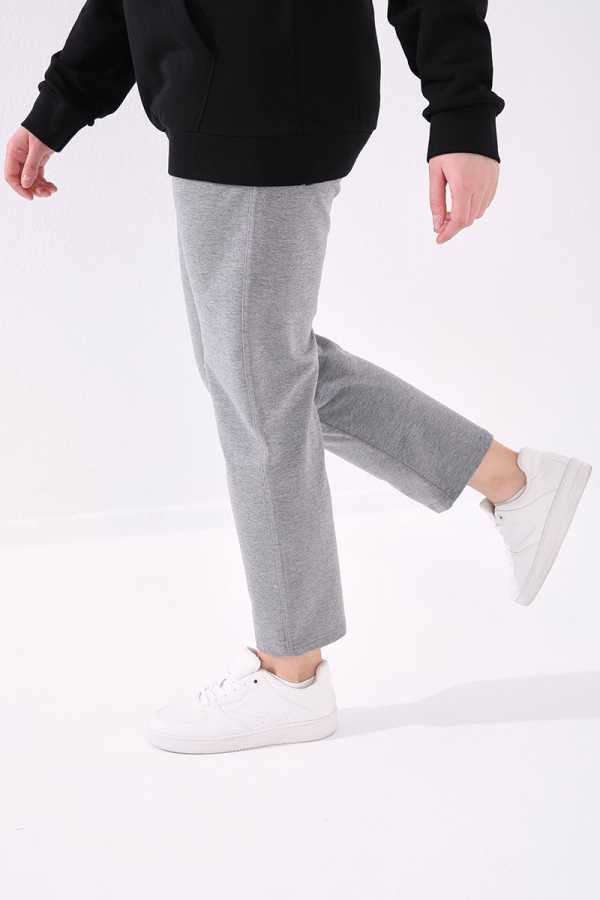 Tommylife Toptan Gri Melanj Klasik Paça Taş Detaylı Kadın Büyük Beden Eşofman Alt - 94040