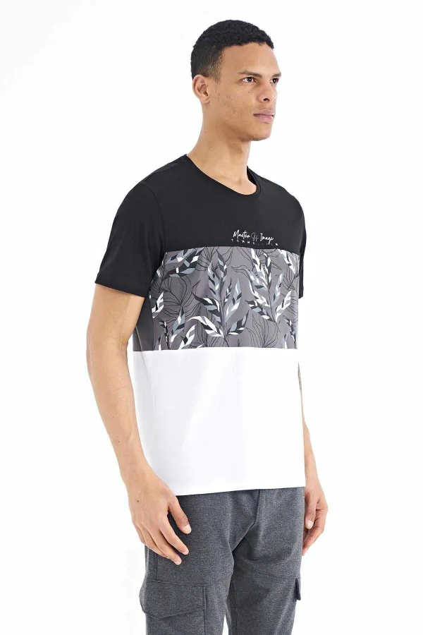 Tommylife Wholesale Black Gradient Print Detail Crew Neck Standard Fit Men's T-Shirt - 88177