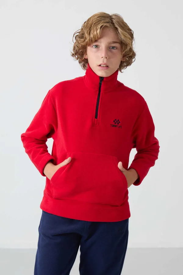 Ensemble de survêtement en polaire à col montant Tommylife Wholesale pour garçon, style serveur, référence 11218, rouge et marine
