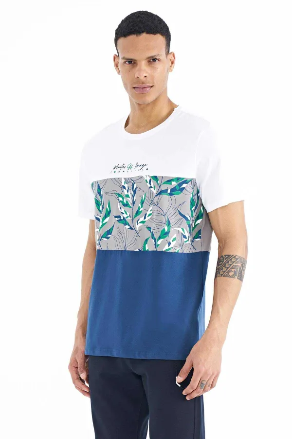 Tommylife Wholesale White Gradient Print Detail Crew Neck Standard Fit Men's T-Shirt - 88177