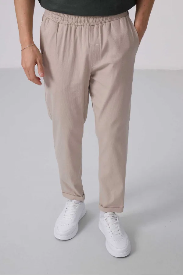 Pantalon chino extensible léger tissé coupe standard Tommylife Wholesale 82175 Stone