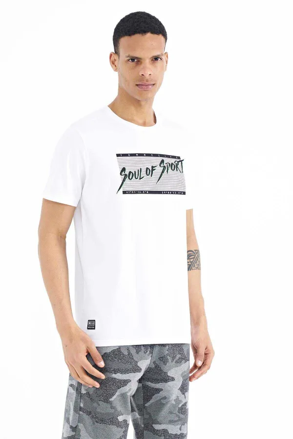 Tommylife Toptan Beyaz Yazı Desen Baskılı Standart Kalıp O Yaka Erkek T-Shirt - 88172