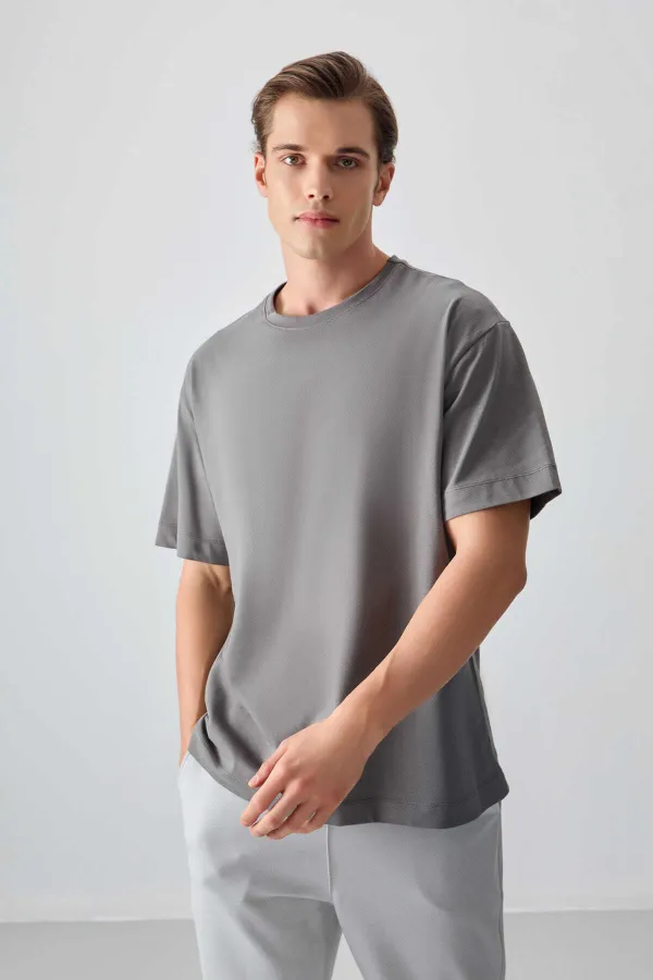 Tommylife Wholesale Crew Neck Oversize Basic Men's T-Shirt 88353 Dark Gray