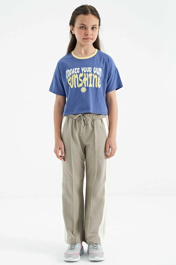 Tommylife Toptan Açık Eflatun Renkli Yazı Baskılı O Yaka Oversize  Kısa Kollu Kız Çocuk T-Shirt - 75111