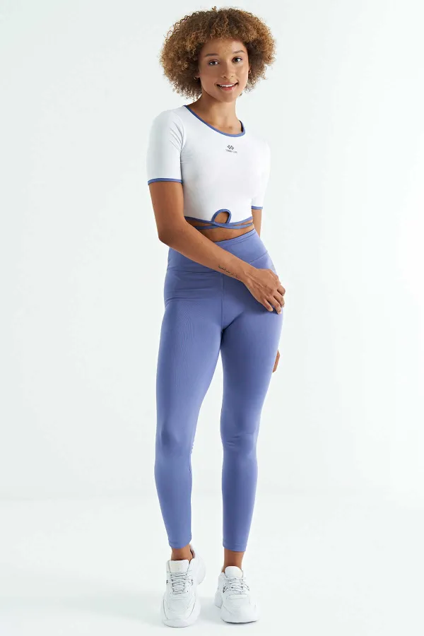 Leggings pour femmes Tommylife, taille haute, coupe slim, imprimé logo violet - 94627