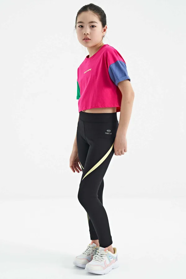 Tommylife Wholesale Fuchsia Printed Crew Neck Dropped Shoulder Oversize Girls' T-Shirt - 75130