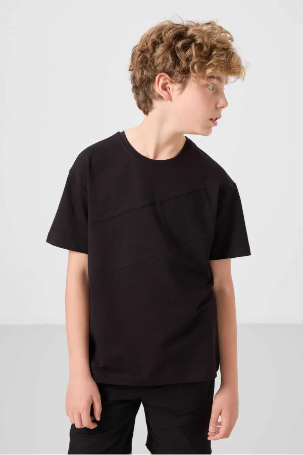 Ensemble short chino garçon Tommylife Wholesale en coton léger et extensible, coupe oversize, noir, réf. 11275