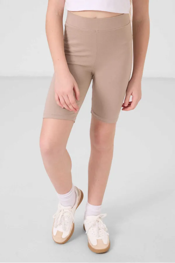 Leggings basiques Tommylife en coton, coupe standard, jambes courtes, pour filles, réf. 75188, beige foncé