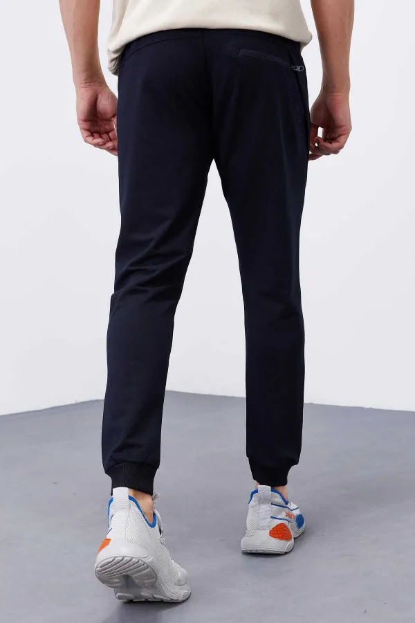 Tommylife Toptan Lacivert Fermuar Cepli Dar Kalıp Jogger Erkek Eşofman Alt - 84343