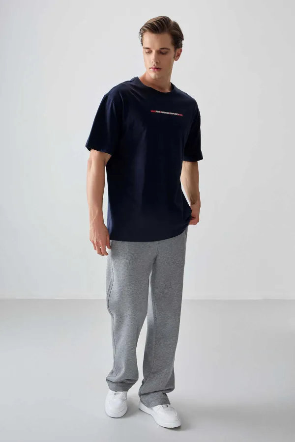 Tommylife Toptan O Yaka Oversize Baskılı Erkek T-Shirt 88358 Lacivert