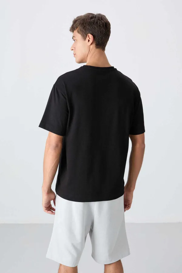 Tommylife Toptan O Yaka Oversize Baskılı Erkek T-Shirt 88334 Siyah