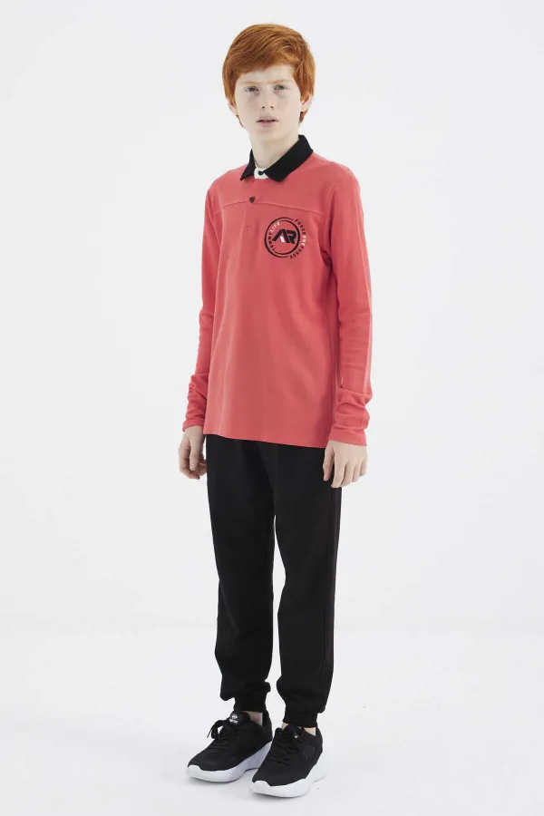 Tommylife Toptan Garson Boy Polo Yaka Standart Kalıp Basic Erkek Çocuk Sweatshirt 11172 Coral