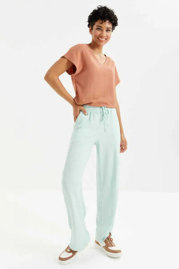 Pantalon de survêtement Tommylife Wholesale Aqua Green Classic Leg à taille élastiquée avec cordon de serrage - 94619
