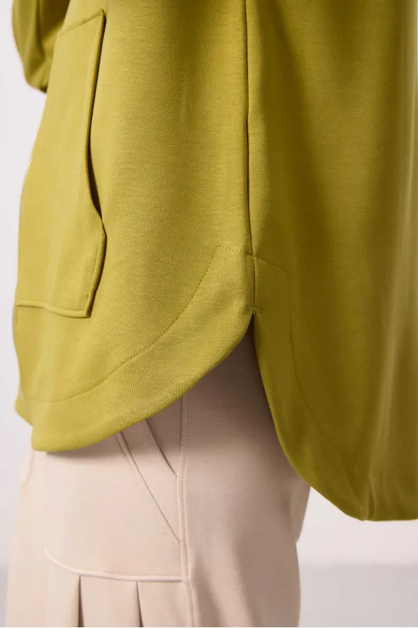 Tommylife Toptan Yumuşak Dokulu Kapüşonlu Oversize Kadın Tunik Sweatshirt - 97302 Koyu Hardal