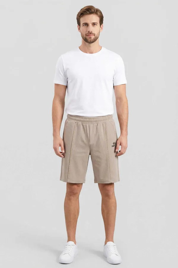 Tommylife Toptan Bej Oversize Fit Basic Ön Dikiş Detaylı Erkek Şort - 81283