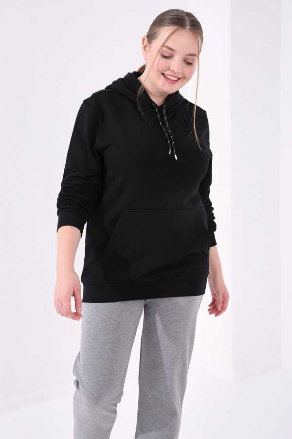 Tommylife Toptan Gri Melanj Klasik Paça Taş Detaylı Kadın Büyük Beden Eşofman Alt - 94040