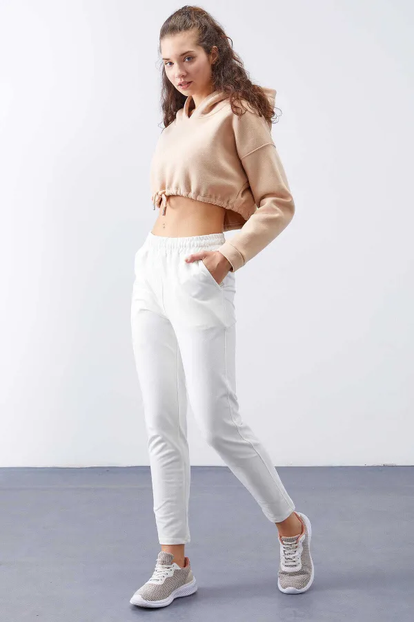 Tommylife Wholesale Ecru High Waist Jogger Comfortable Form Skinny Leg Women's Tracksuit Bottom - 94566