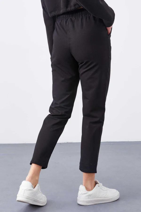 Tommylife Toptan Siyah Yüksek Bel Jogger Rahat Form Dar Paça Kadın Eşofman Alt - 94566