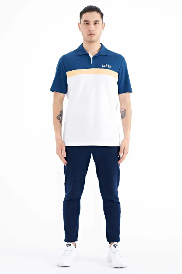 Tommylife Wholesale White Gradient Polo Collar Standard Fit Men's T-Shirt - 88238