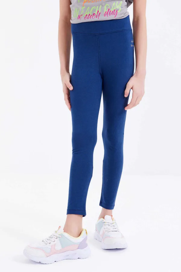 Tommylife Toptan İndigo Yüksek Bel Dar Paça Kız Çocuk Tayt  - 75047