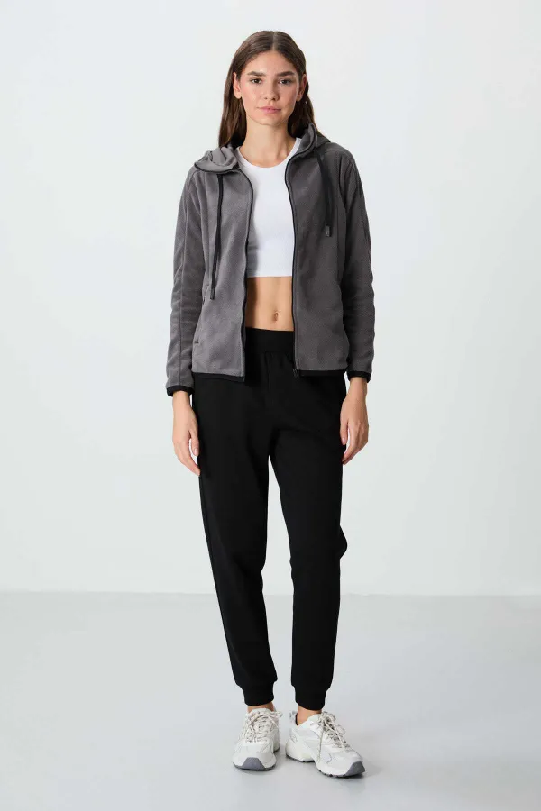 Sweat-shirt polaire à capuche zippé Tommylife Wholesale pour femme, coupe standard, gris foncé, référence 97287