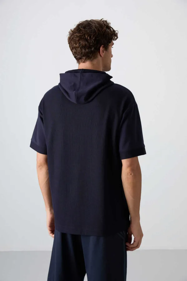Tommylife Wholesale Hooded Oversize Basic Men's T-Shirt 88335 Navy Blue