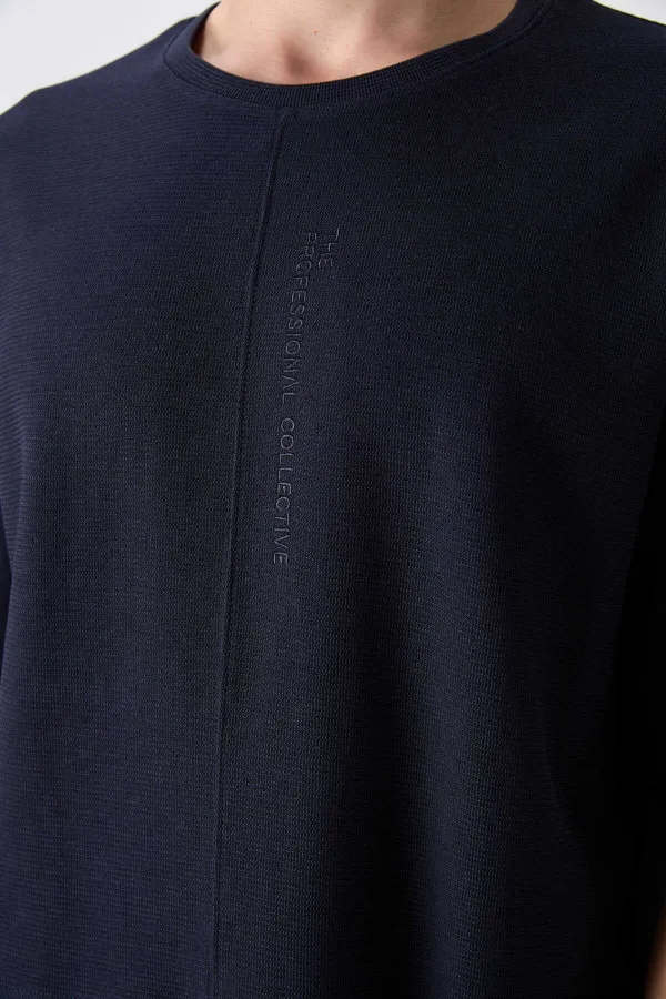 Tommylife Toptan O Yaka Oversize Basic Erkek T-Shirt 88337 Lacivert