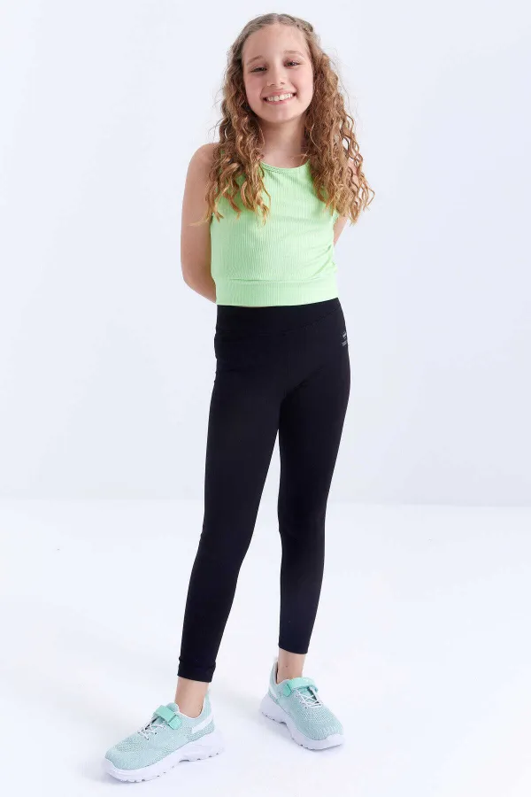 Tommylife Toptan Siyah Yüksek Bel Dar Paça Kız Çocuk Tayt  - 75047