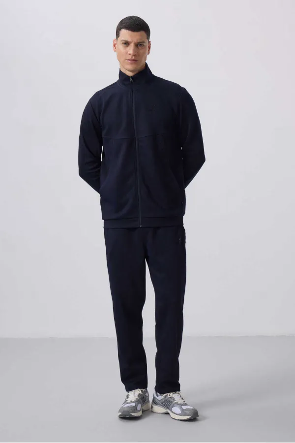 Tommylife Wholesale Textured Surface Comfortable Fit Men's Tracksuit Set 85273 Navy Blue