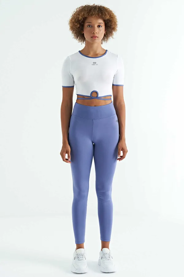 Leggings pour femmes Tommylife, taille haute, coupe slim, imprimé logo violet - 94627