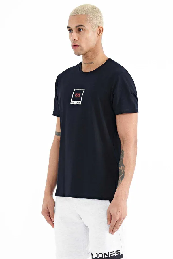 Tommylife Wholesale Adney Crew Neck Standard Fit Printed Men's T-Shirt 88230 Navy Blue