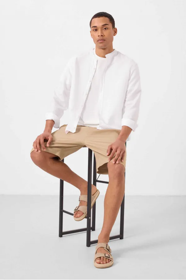 Short chino extensible léger, coupe standard, tissé, Tommylife Wholesale, beige foncé, référence 81289