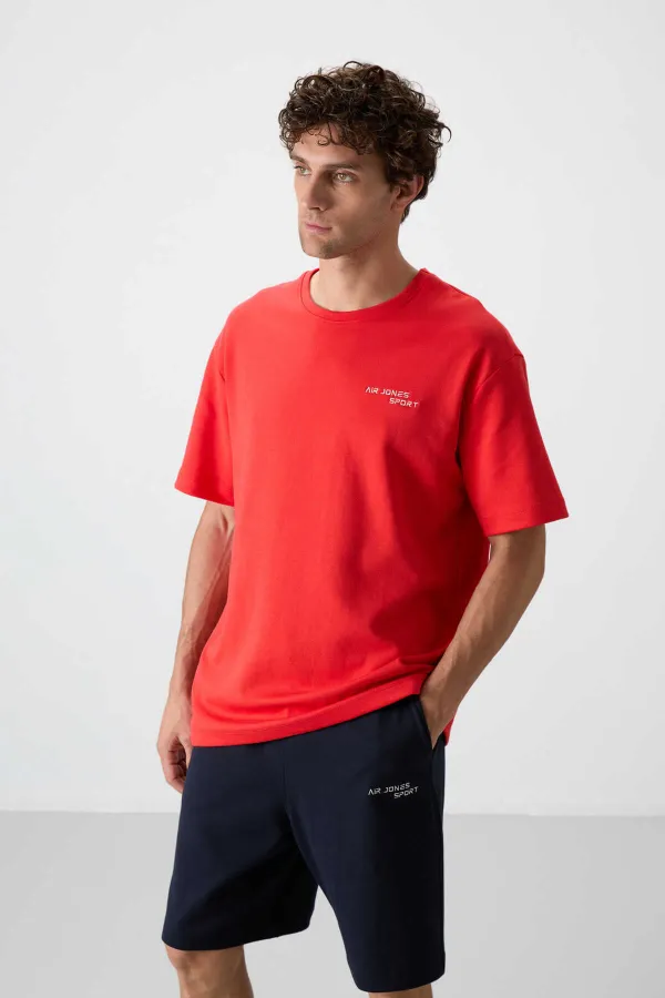 Tommylife Toptan O Yaka Oversize Erkek T-Shirt Şort Takım 85250 Fiesta - Lacivert