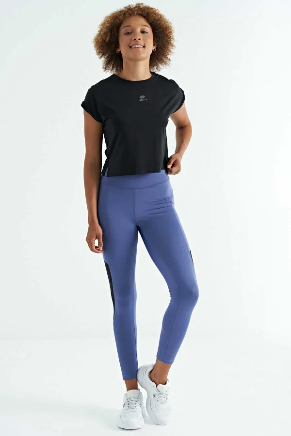 Tommylife Wholesale Black Logo Print Crew Neck Drop Sleeve Oversize Women's Crop T-Shirt - 97262