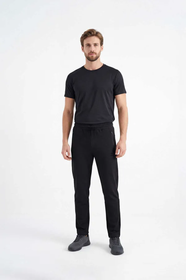 Tommylife Toptan Siyah Basic Fermuar Cepli Klasik Paça Büyük Beden Erkek Eşofman Alt - 84508