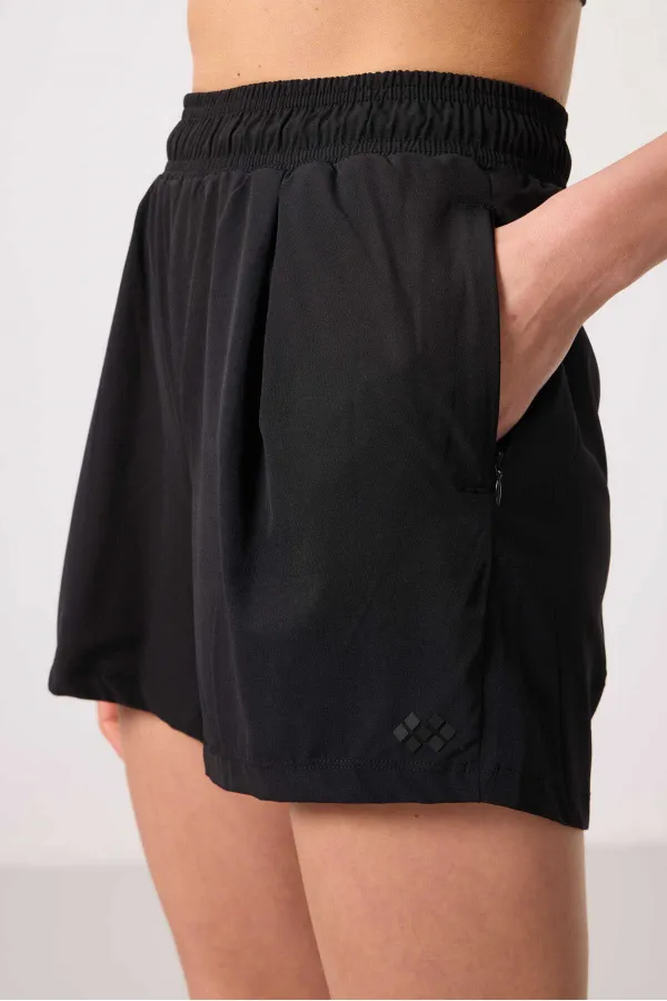 Tommylife Toptan Polyester Gizli Cep Fermuarlı Rahat Form Kadın Şort - 91014 Siyah