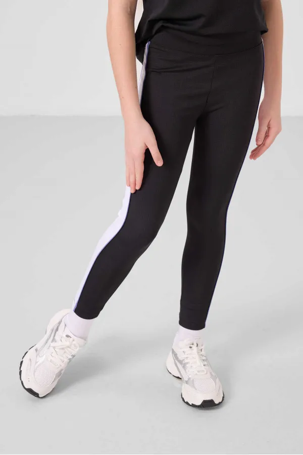 Ensemble de leggings Tommylife Wholesale pour filles, col rond, rayures latérales, coupe standard, noir, réf. 75191