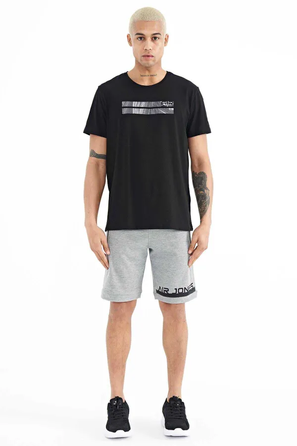 Tommylife Toptan Peter O Yaka Standart Kalıp Baskılı Erkek T-Shirt 88204 Siyah