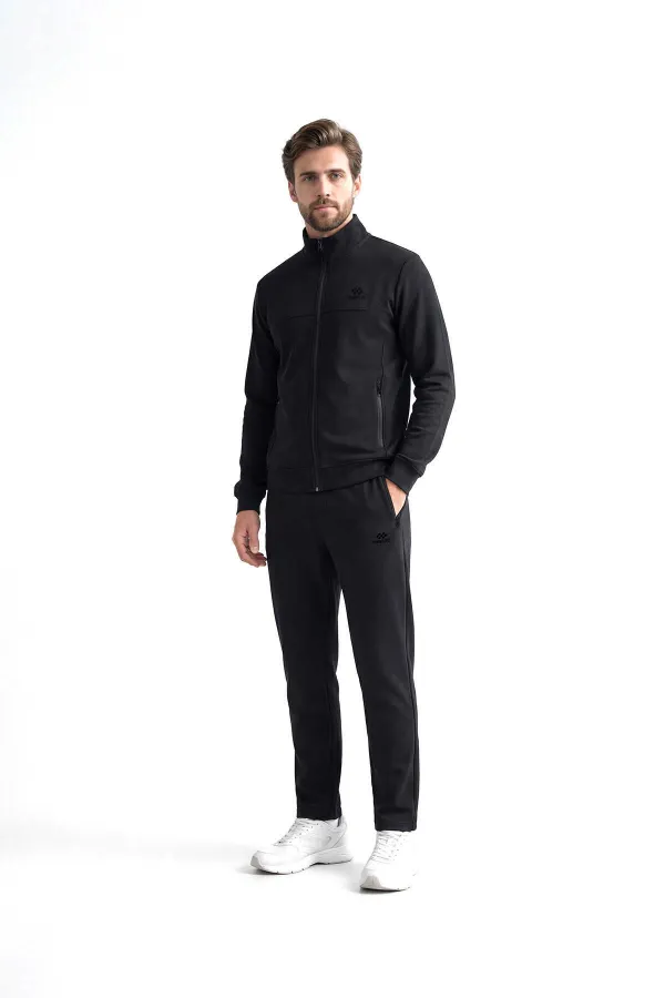 Tommylife Wholesale Black Stand-Up Collar Classic Leg Plus Size Men's Tracksuit Set - 85176