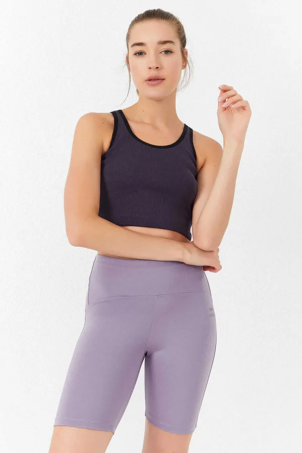 Tommylife Wholesale Purple Basic Sleeveless Slim Fit U-Neck Women's Crop Top Tank Top - 97162