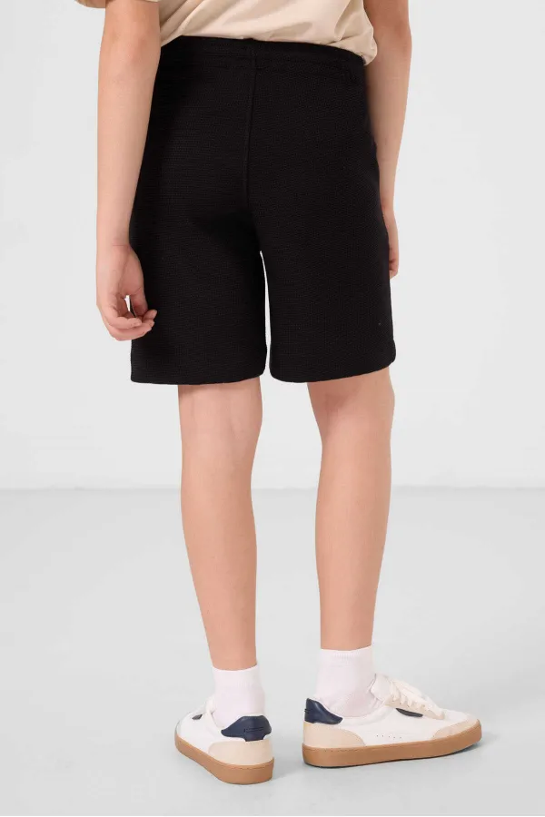 Tommylife Toptan Pamuklu Yumuşak Dokulu Standart Fit Basic Erkek Çocuk Şort 11289 Siyah