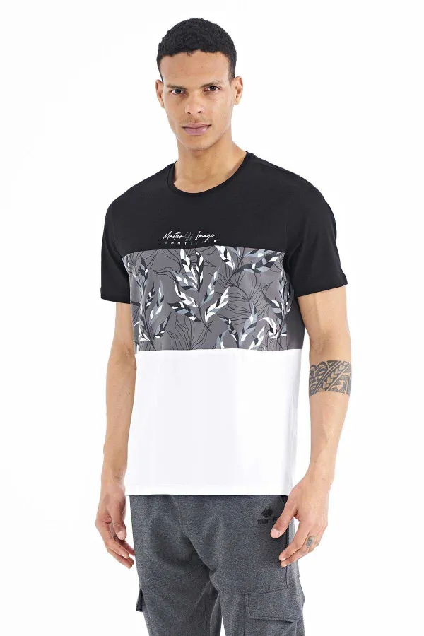 Tommylife Wholesale Black Gradient Print Detail Crew Neck Standard Fit Men's T-Shirt - 88177