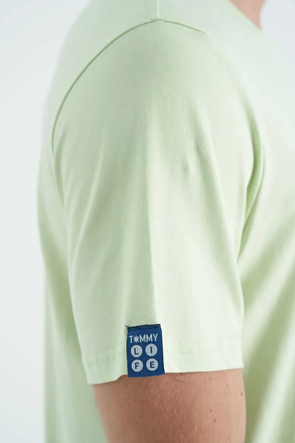 T-shirt basique Tommylife pour homme, col rond, coupe standard, vert clair, référence 87911.