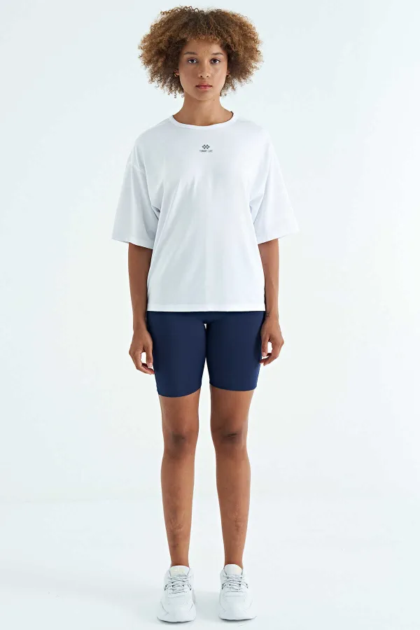 Tommylife Wholesale White Crew Neck Print Detail Oversize Short Sleeve Women's T-Shirt - 97263