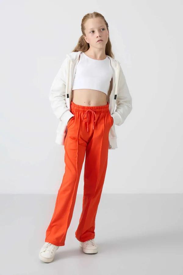 Pantalon de survêtement Tommylife Wholesale pour filles de 7 à 15 ans, coupe standard, jambes larges, référence 75144, orange.