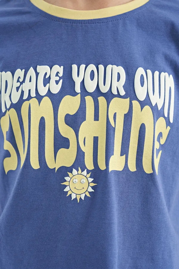 Tommylife Toptan Açık Eflatun Renkli Yazı Baskılı O Yaka Oversize  Kısa Kollu Kız Çocuk T-Shirt - 75111